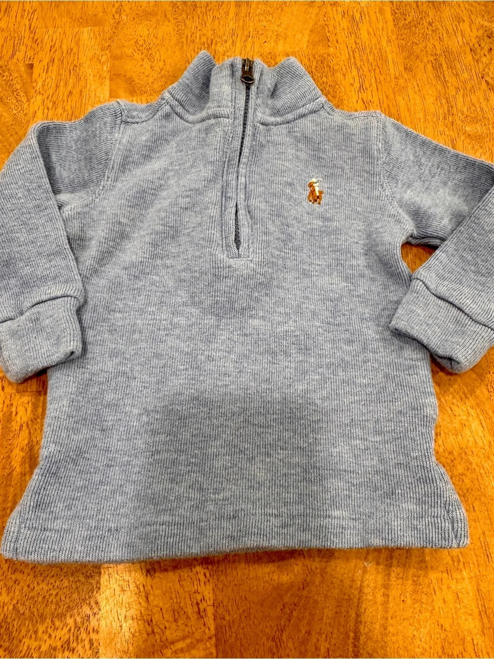 Ralph Lauren Blue Knit Half-Zip Sweater Baby 9M Cotton Blend Preppy